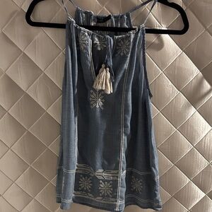 THML Denim Blue Embroidered Blouse
